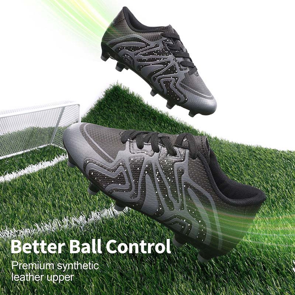 Boys & Girls Soccer Cleats - BLACK DARK GREY WHITE - 3